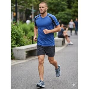 Lululemon Men's Metal Vent Tech Short Sleeve Shirt Blue L Side Pocket Stripe